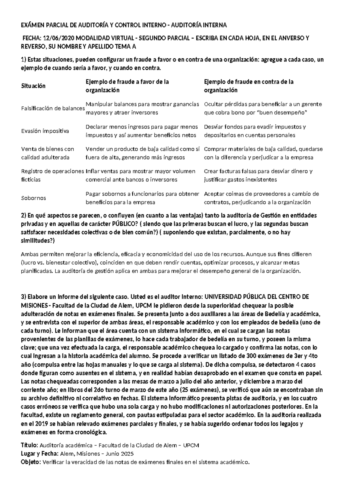 Examen Parcial de Auditoría y Control Interno - UPCM 2025 - Studocu