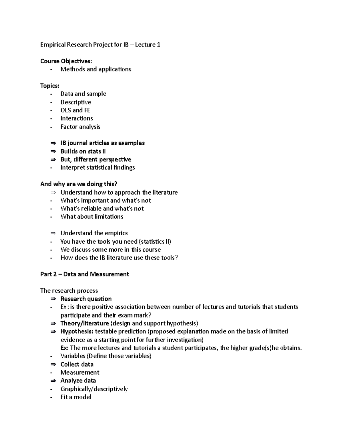 Empirical Research Project for IB – Lecture 1 Overview and Insights ...