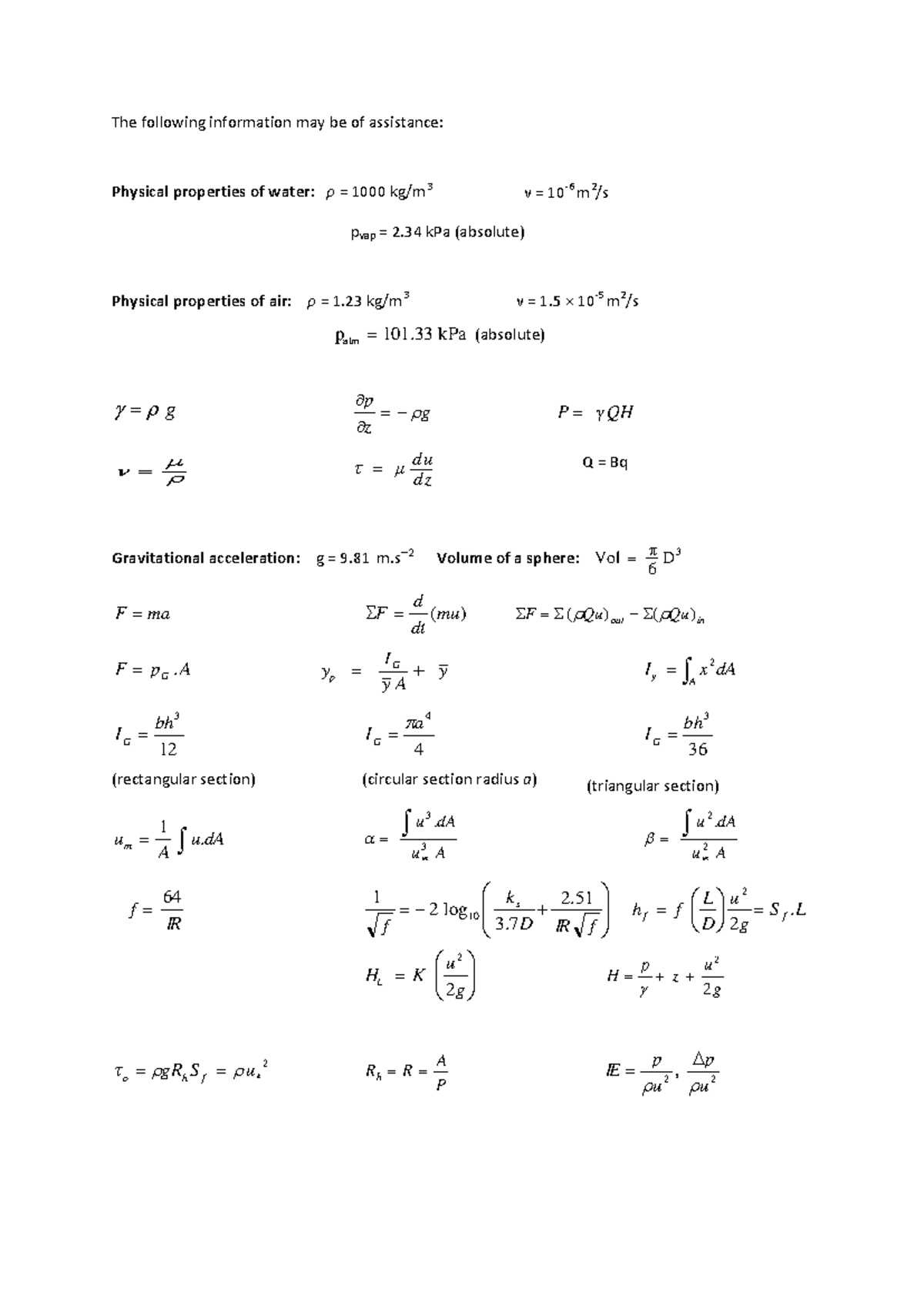 2500 formula sheet - The following information may be of assistance ...
