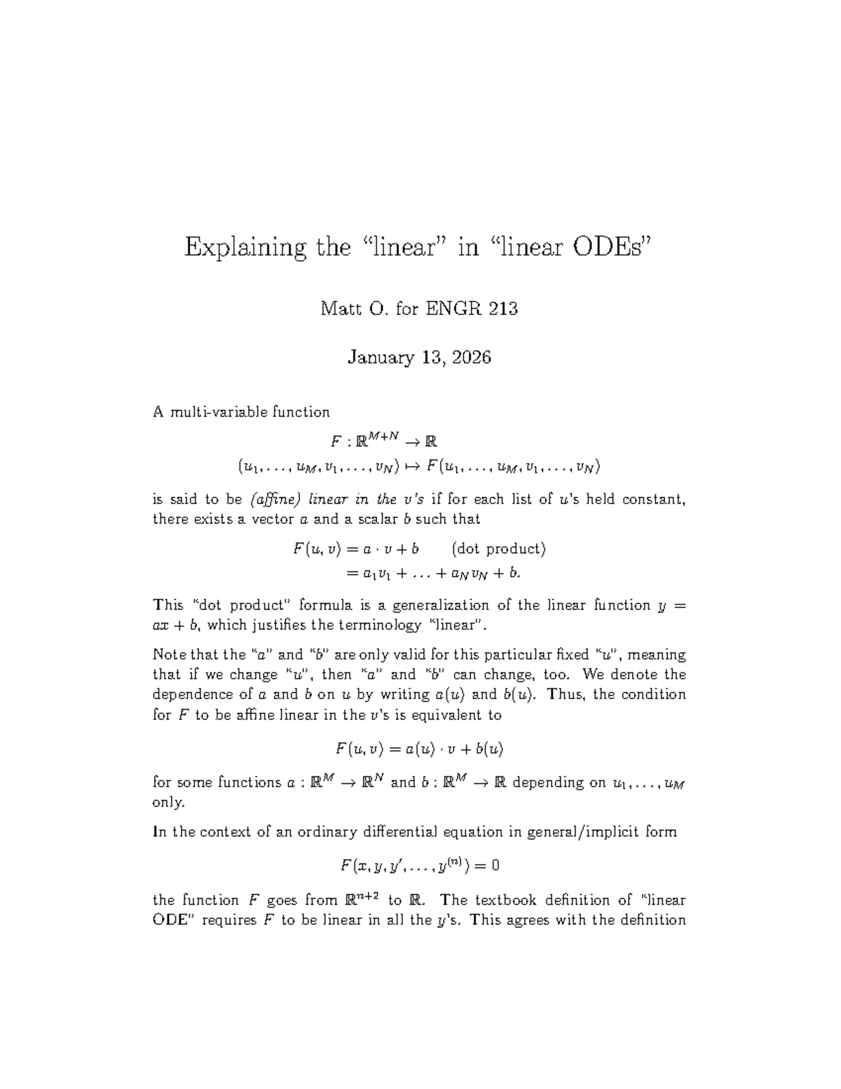Linear Functions and Affine Properties - ENGR 213 Class Notes - Studocu