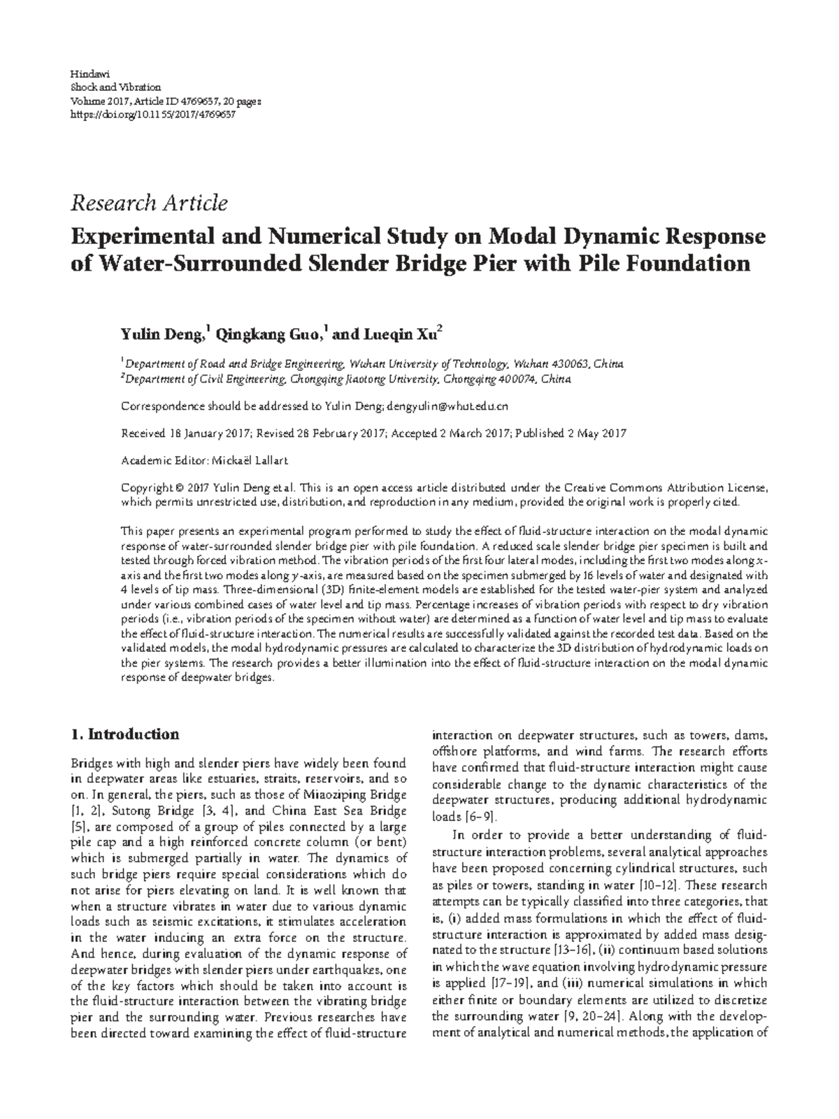 Experimental and Numerical Study on Modal Response of Slender Bridge ...