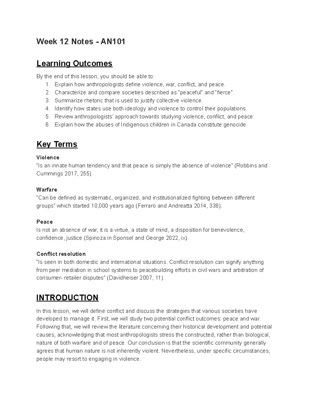 Week 12 Notes - AN100 - Week 12 Notes - AN Learning Outcomes By the end ...