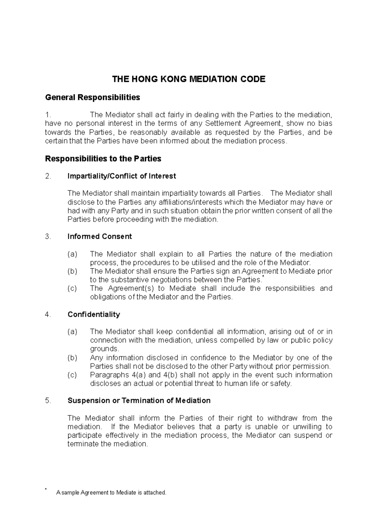 The Hong Kong Mediation Code: General Responsibilities & Procedures ...