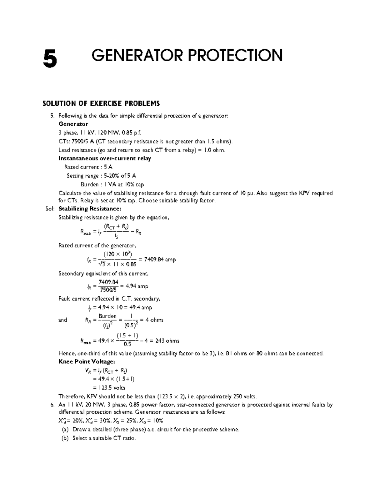 Solution Manual for Chapter 05: Generator Protection in Power System ...