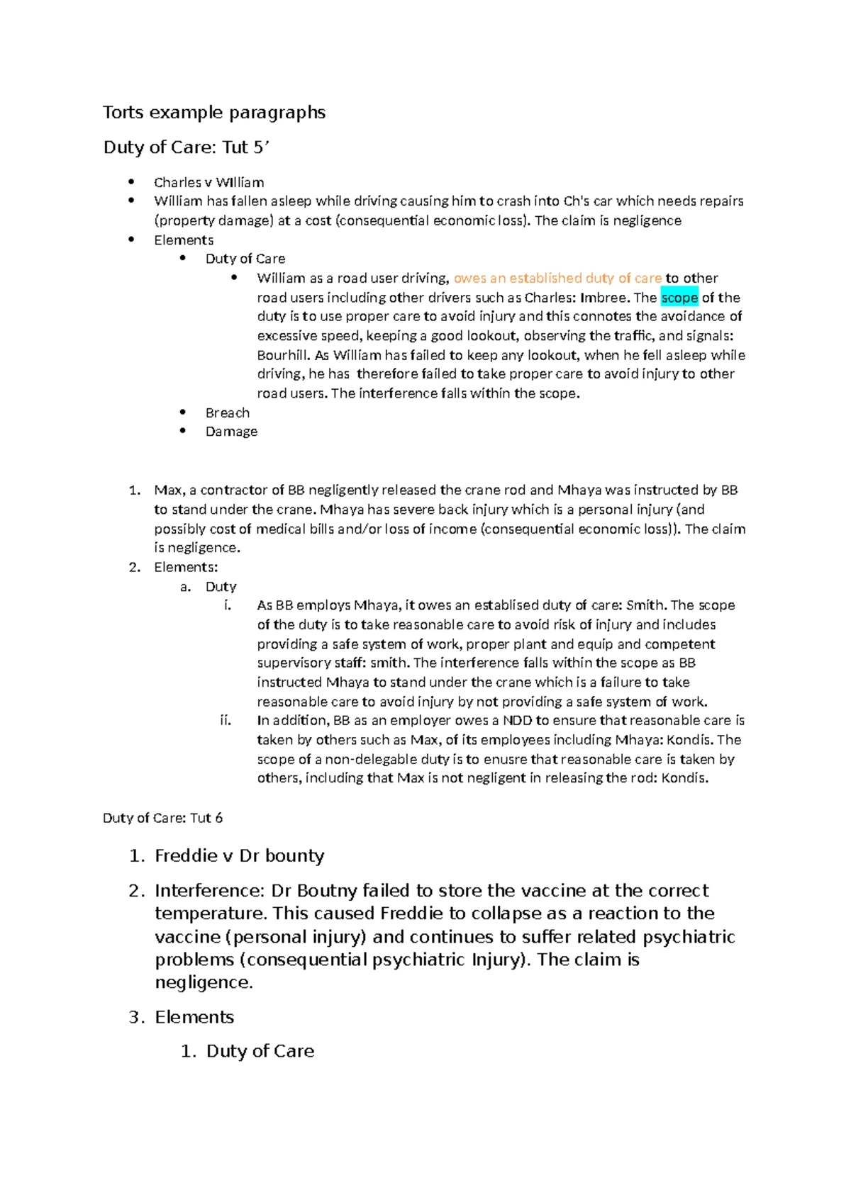 LLB102 Final Exam Notes on Negligence and Duty of Care - Studocu