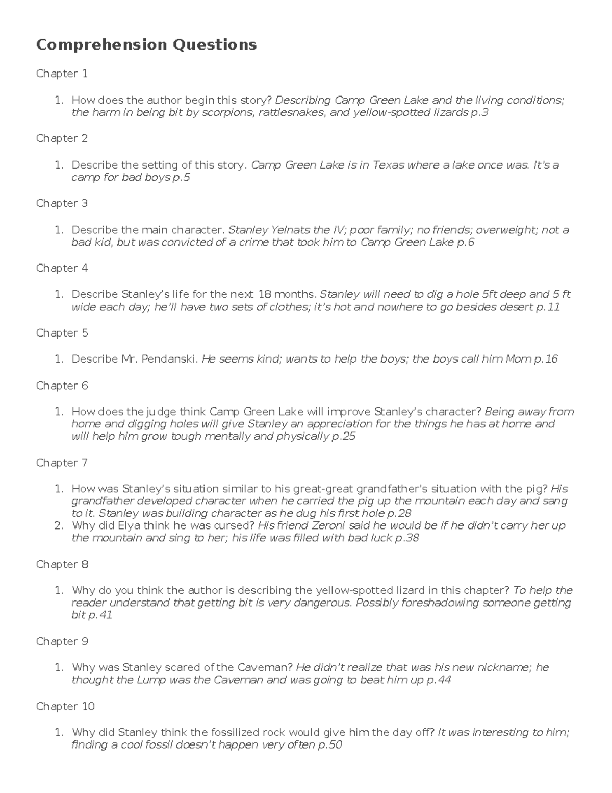 Comprehension Questions for **Chapter Review** of **Lit 101** - Studocu