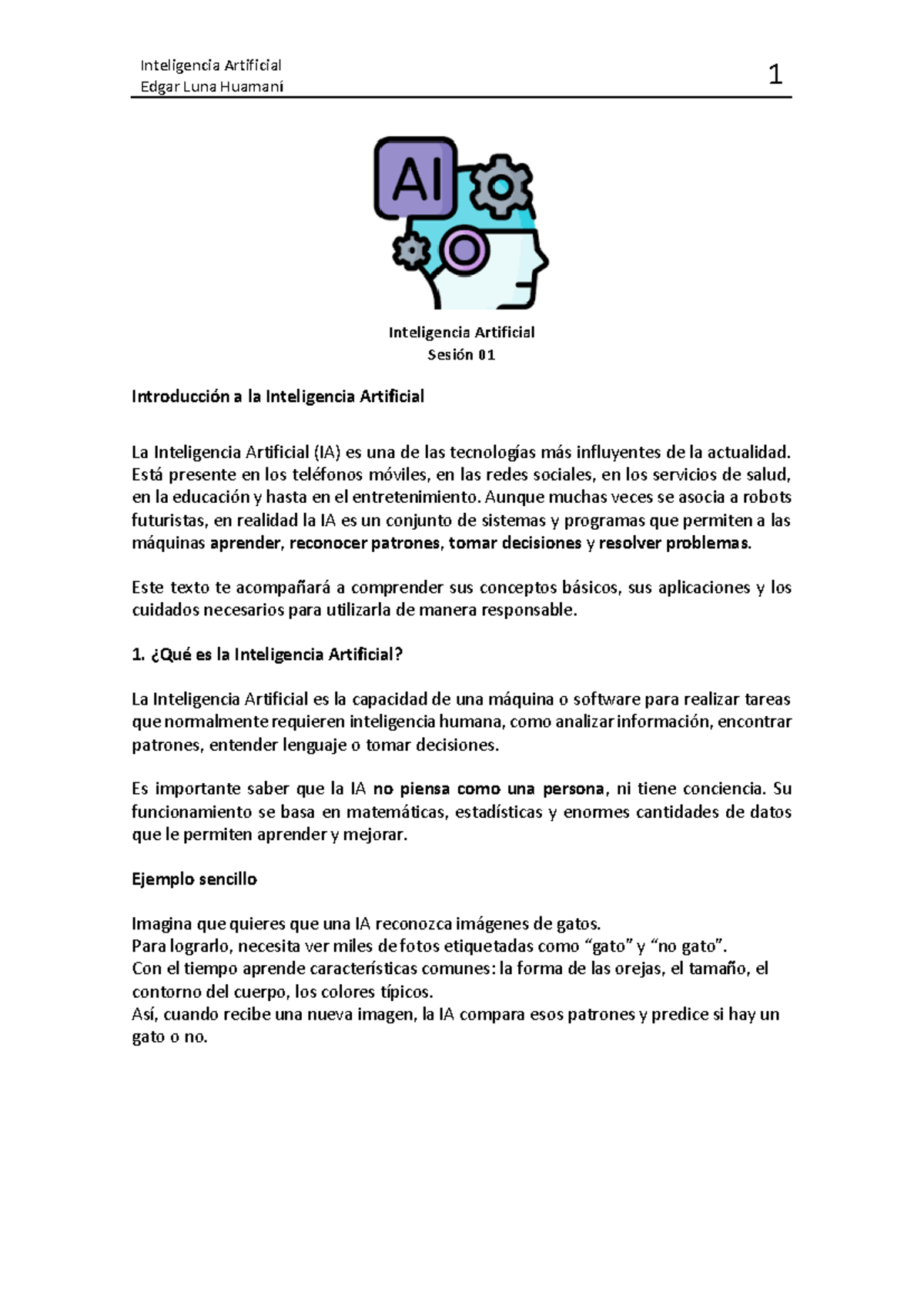 IA - Sesión 01: Introducción a la Inteligencia Artificial - Studocu