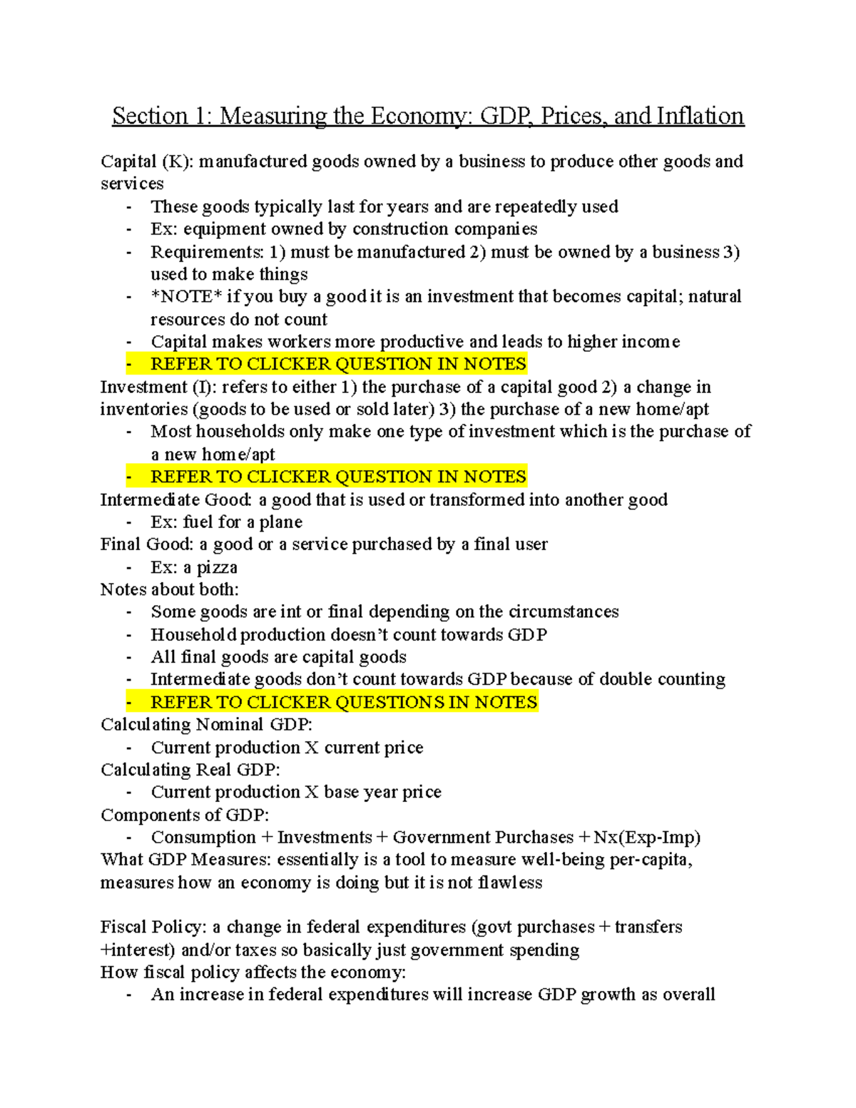 Econ 104 Quiz 1 Study Guide - GDP, Investment, and Fiscal Policy ...