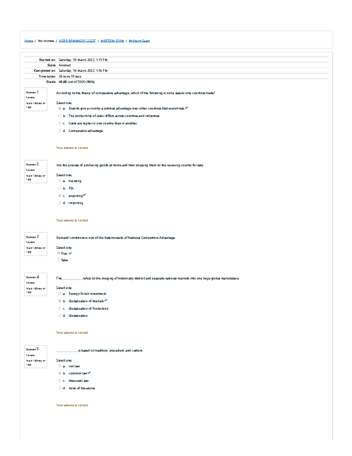 Midterm Exam UGRD-BAMM6301-2223T: International Business Insights - Studocu