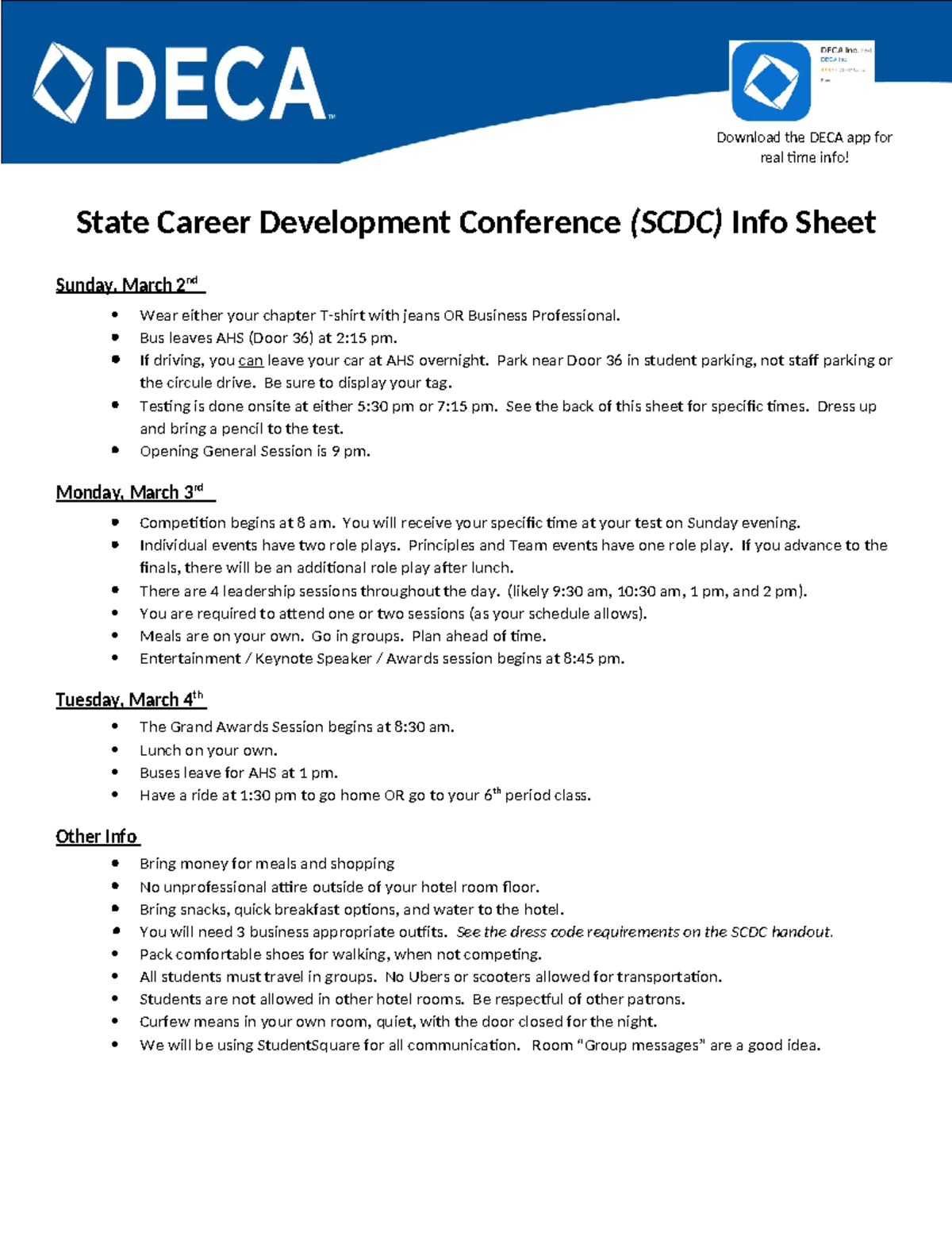 2025 SCDC Info Sheet - please - Download the DECA app for real time ...