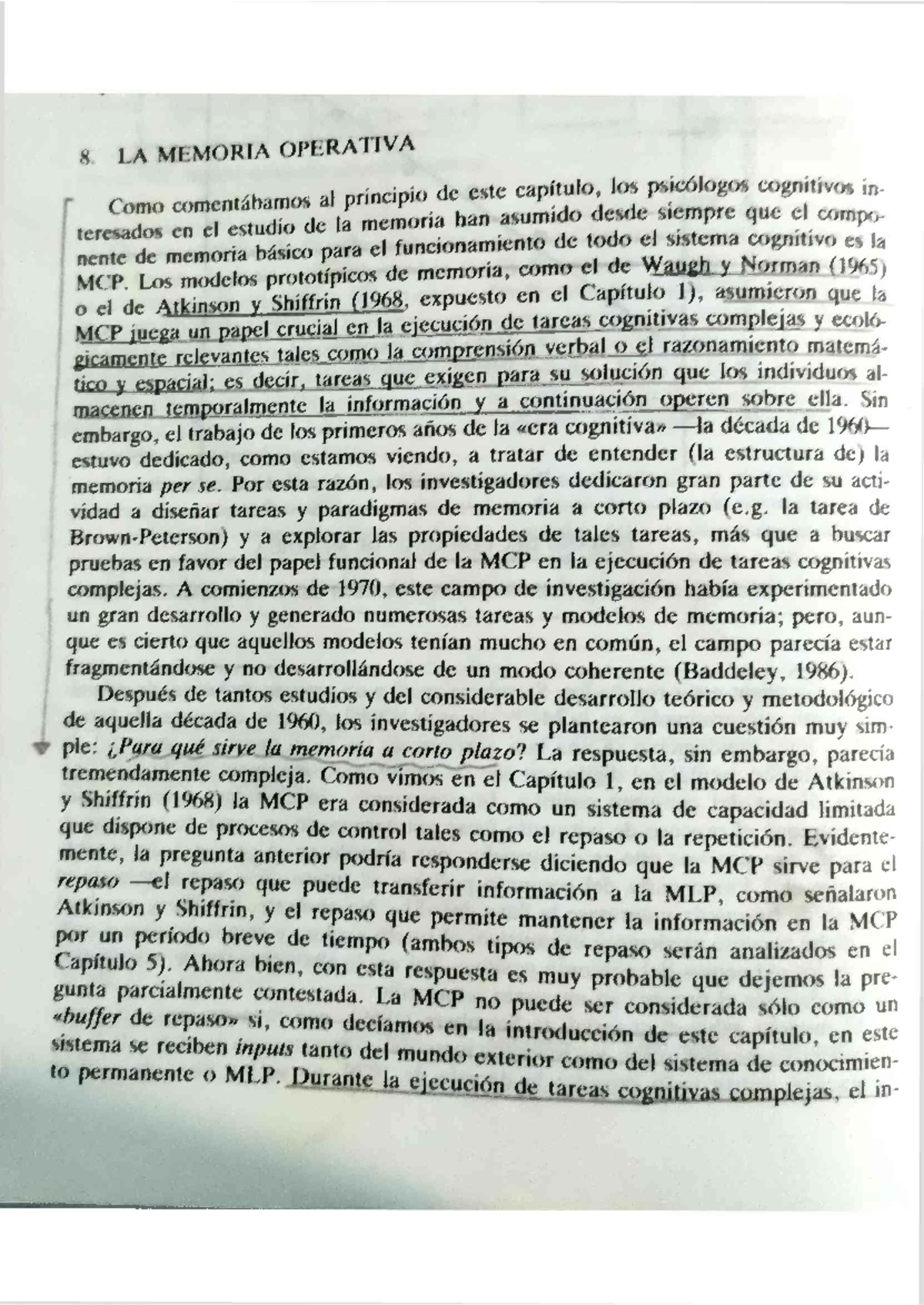 La Memoria Operativa: Análisis y Modelos (PSICO 101) - Studocu