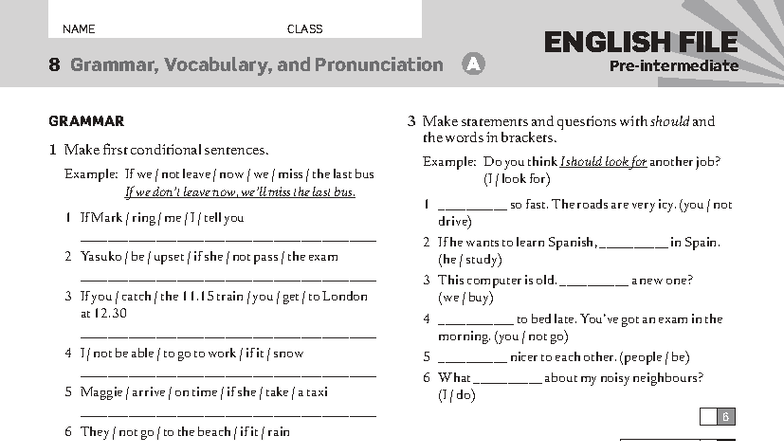 ENGLISH FILE 8 Test: Grammar, Vocabulary, and Pronunciation - Studocu