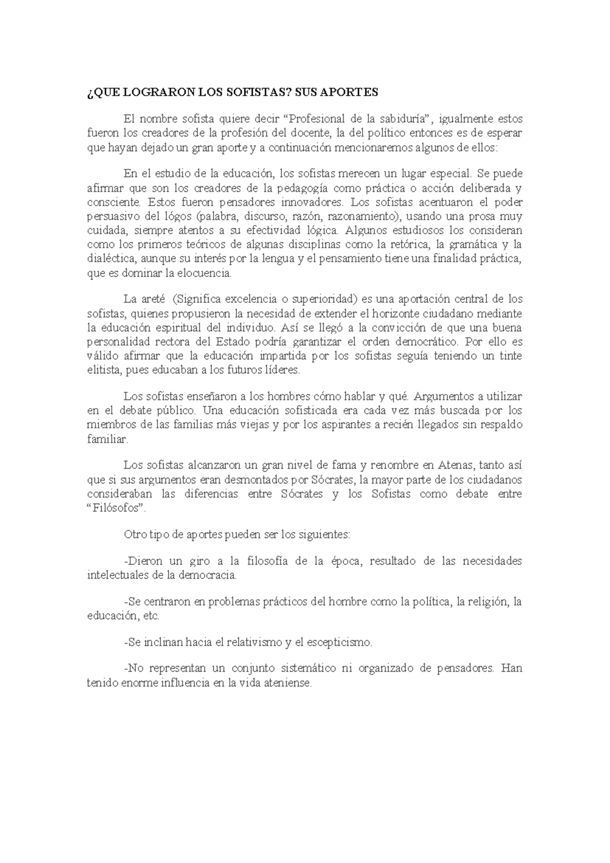 Aportes de los Sofistas a la Educación y la Filosofía en Atenas - Studocu