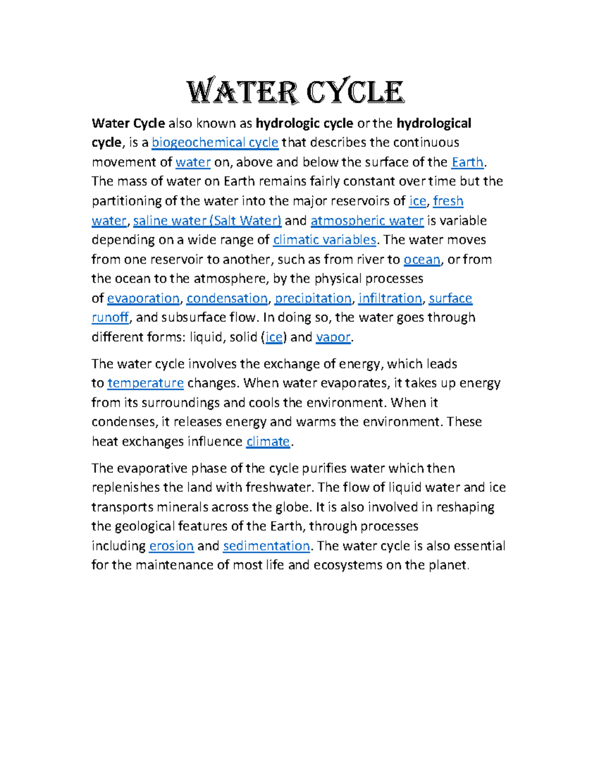 Water Cycle Overview for Class 9: Key Processes and Importance - Studocu