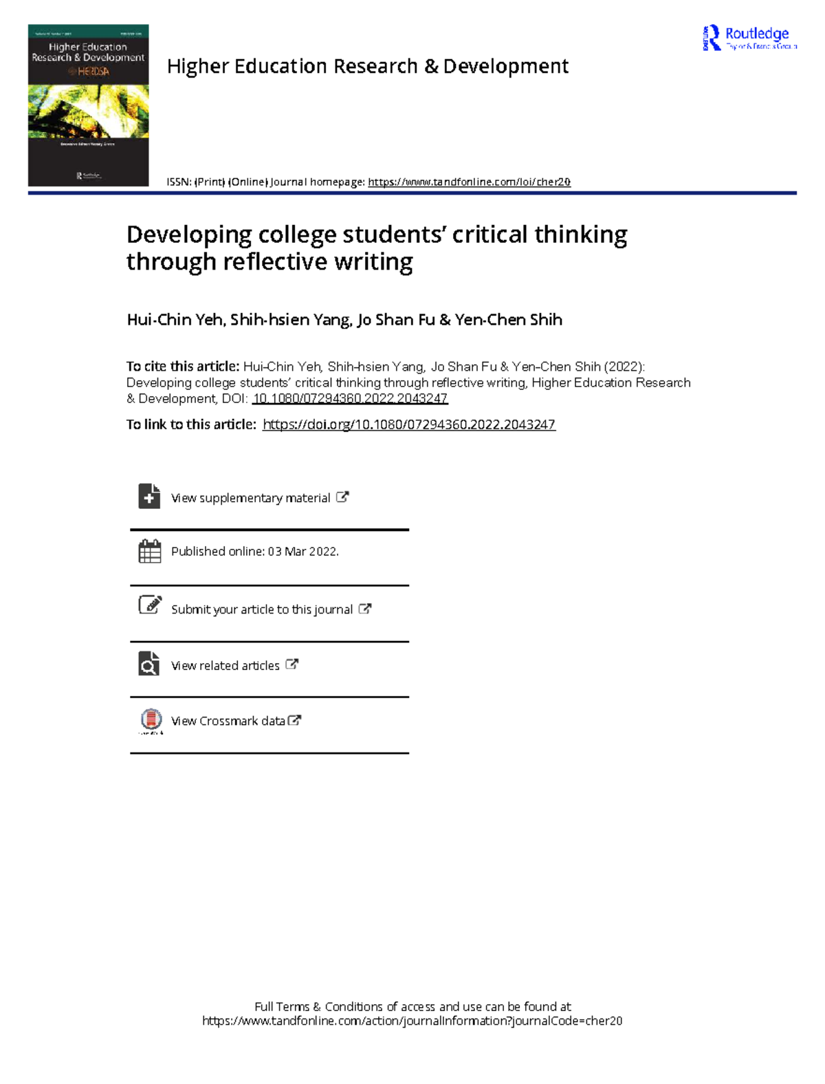 Critical Thinking Development through Reflective Writing in Higher Ed ...