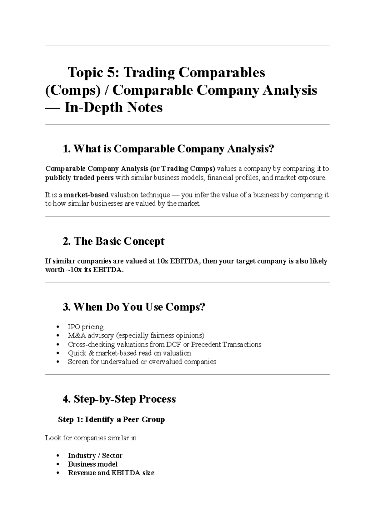 Finance 5: Trading Comparables (Comps) Analysis Study Notes - Studocu