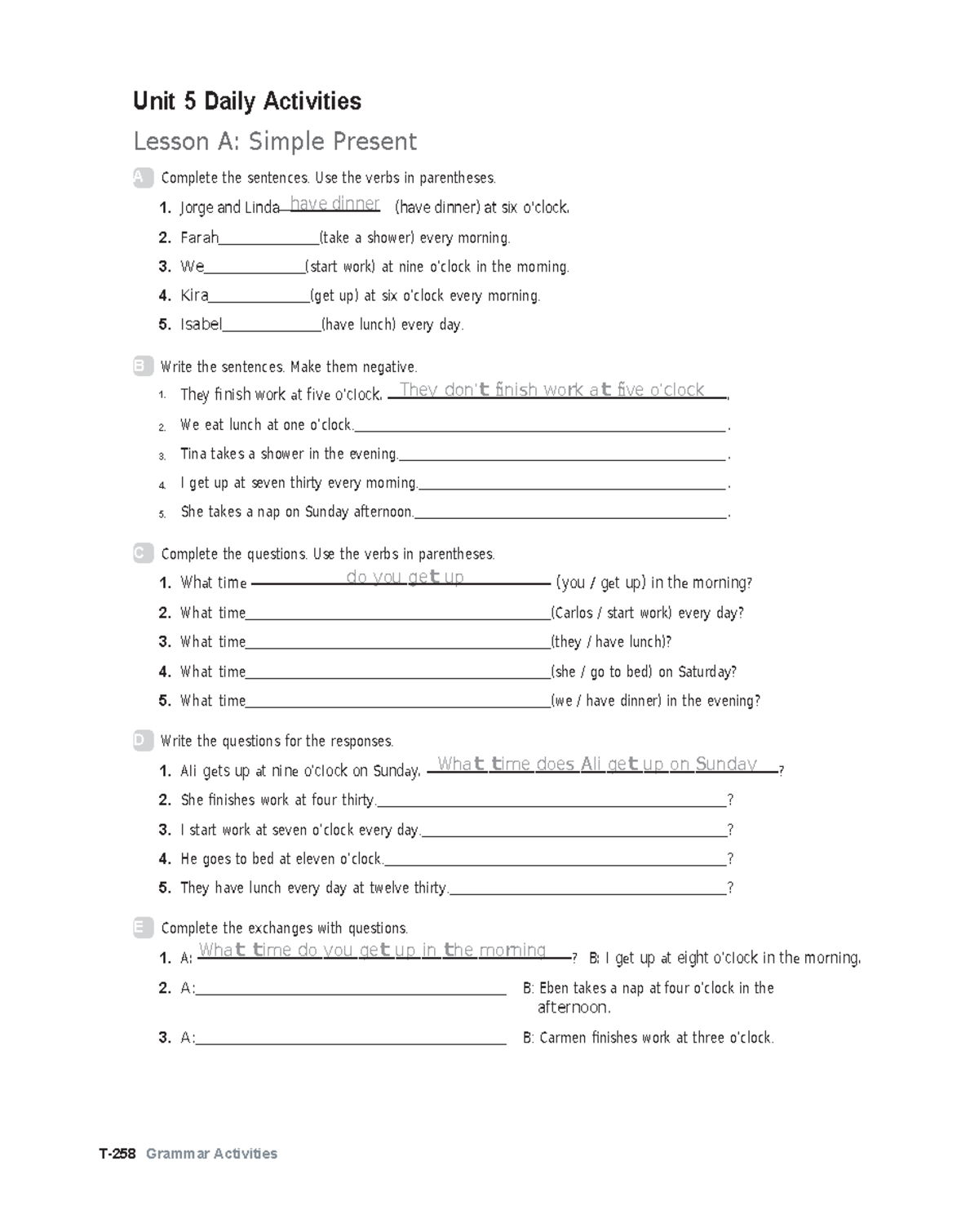 World english 3e level intro grammar activities unit 5 lesson a - A B C ...