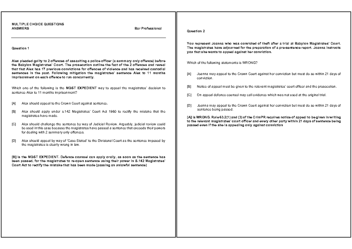 NTU Criminal Appeals Q&A: Key Questions and Answers - Studocu