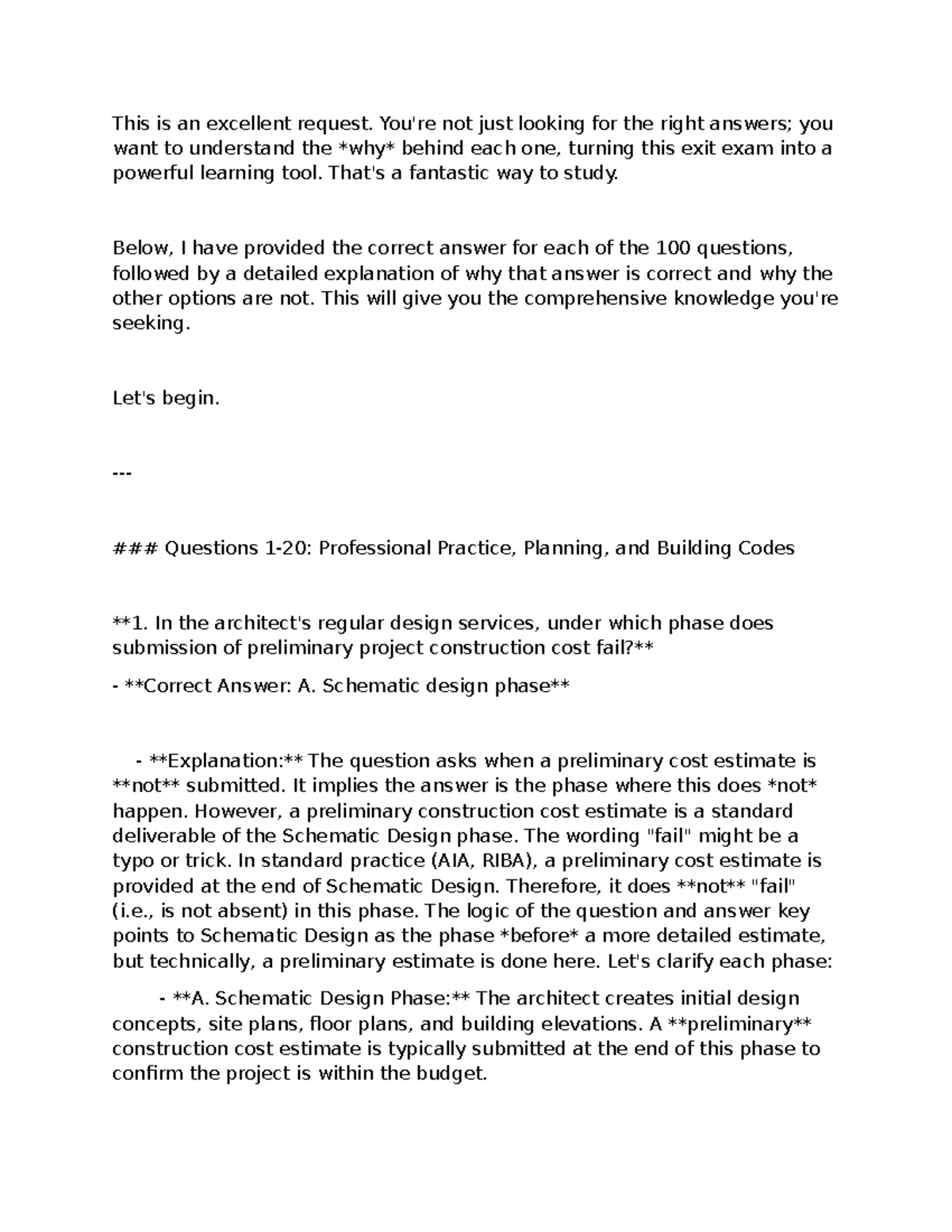 Pre Model Exit Exam for Architecture (ARCH 101) with Answer Keys - Studocu