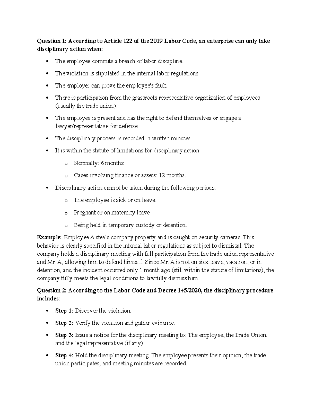Labor Code Disciplinary Procedures: Key Points & Examples - Studocu