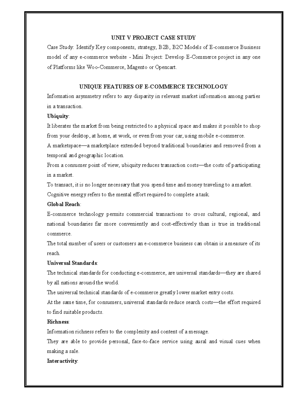 Electronic Commerce - Module 5 - UNIT V PROJECT CASE STUDY Case Study ...
