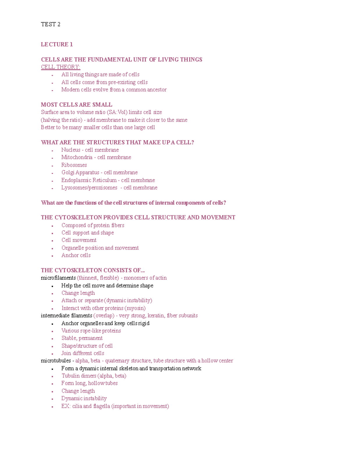 BISC 160 - TEST 2 - Dr. Jones Lecture Notes for Exam 2 Concepts - Studocu