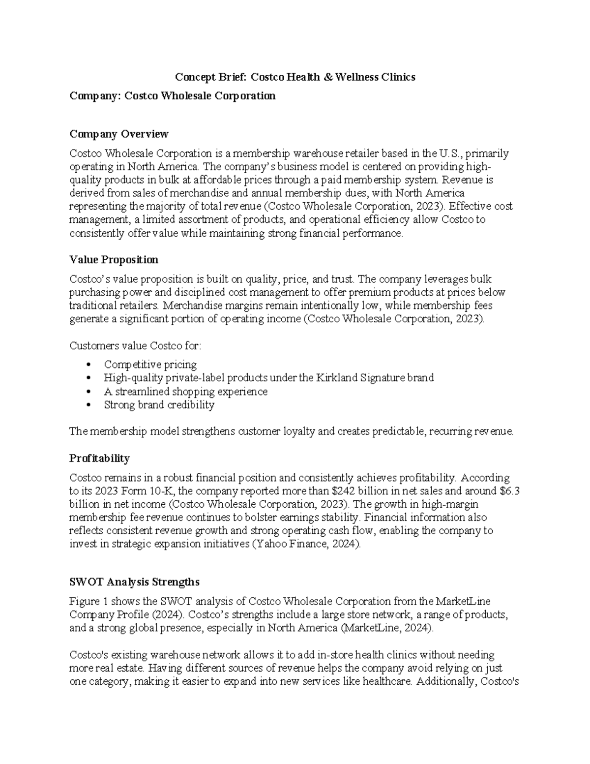 BUS 400 Module 1-2 Assignment: Costco Health Wellness Clinics Concept ...