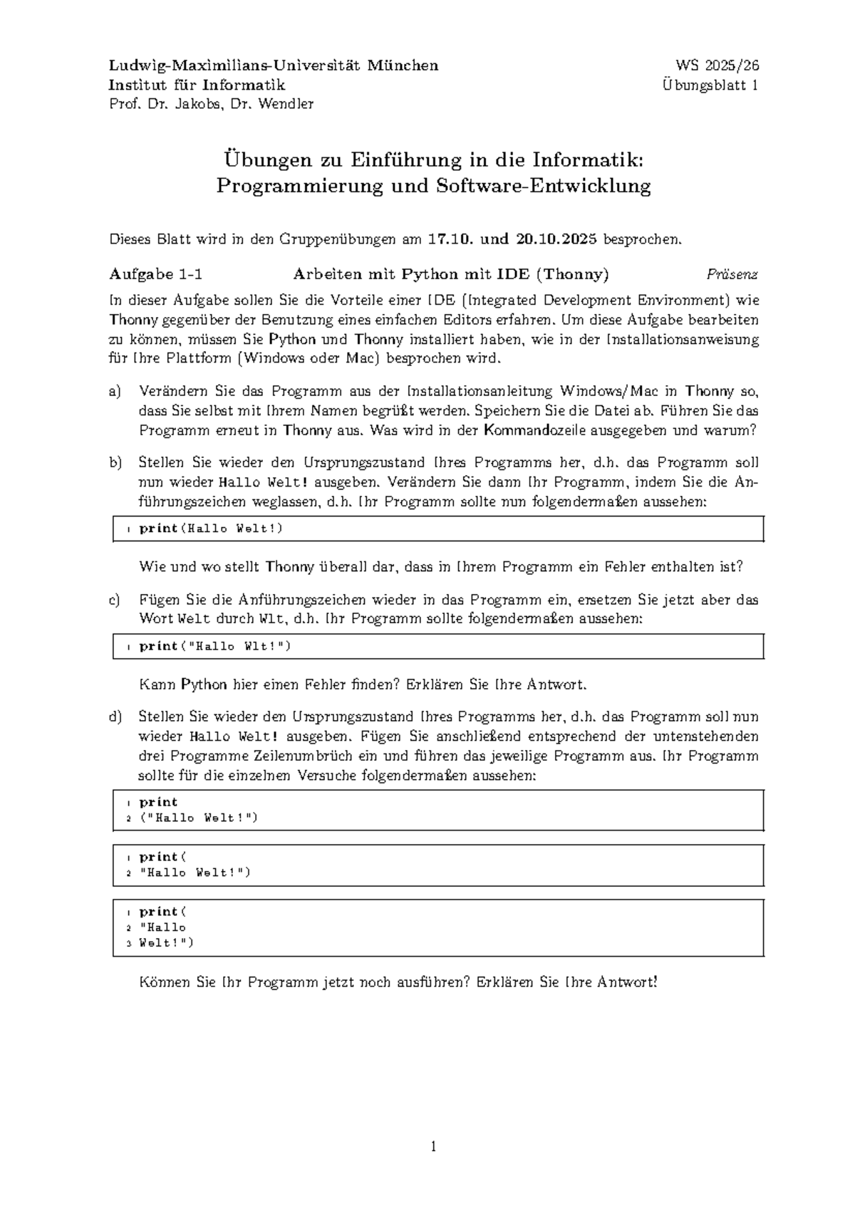 Übungsblatt 1: Einführung in die Informatik - Programmierung mit Python ...