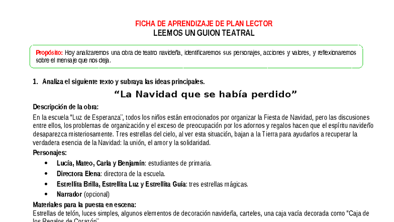 Ficha de Aprendizaje: Análisis de Guion Teatral Navideño - Studocu