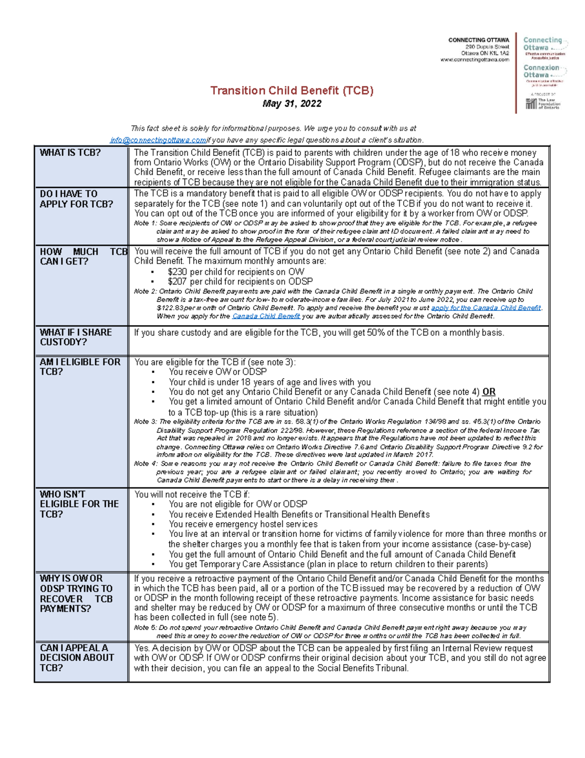 TCB-Infosheet: Understanding Transition Child Benefit (May 31, 2022 ...