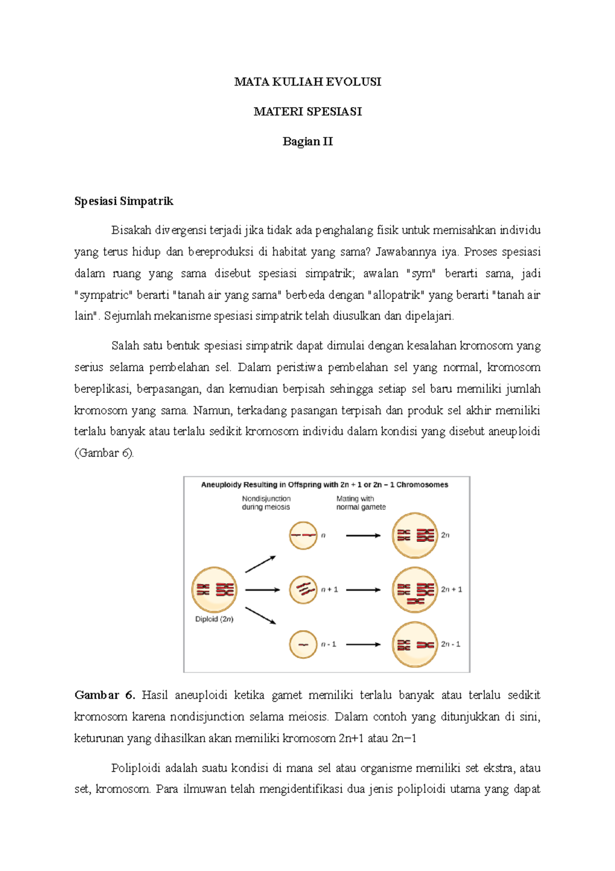 Evolusi dan Spesiasi Simpatrik: Bagian II dalam MATA KULIAH EVOLUSI - Studocu