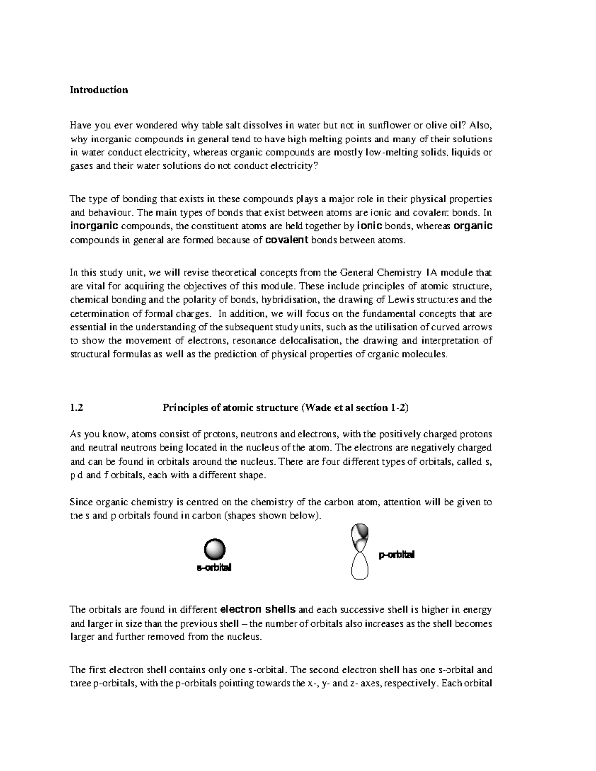 CHE1501 - Structure and Bonding - Lecture Notes 1: Atomic Theory and ...