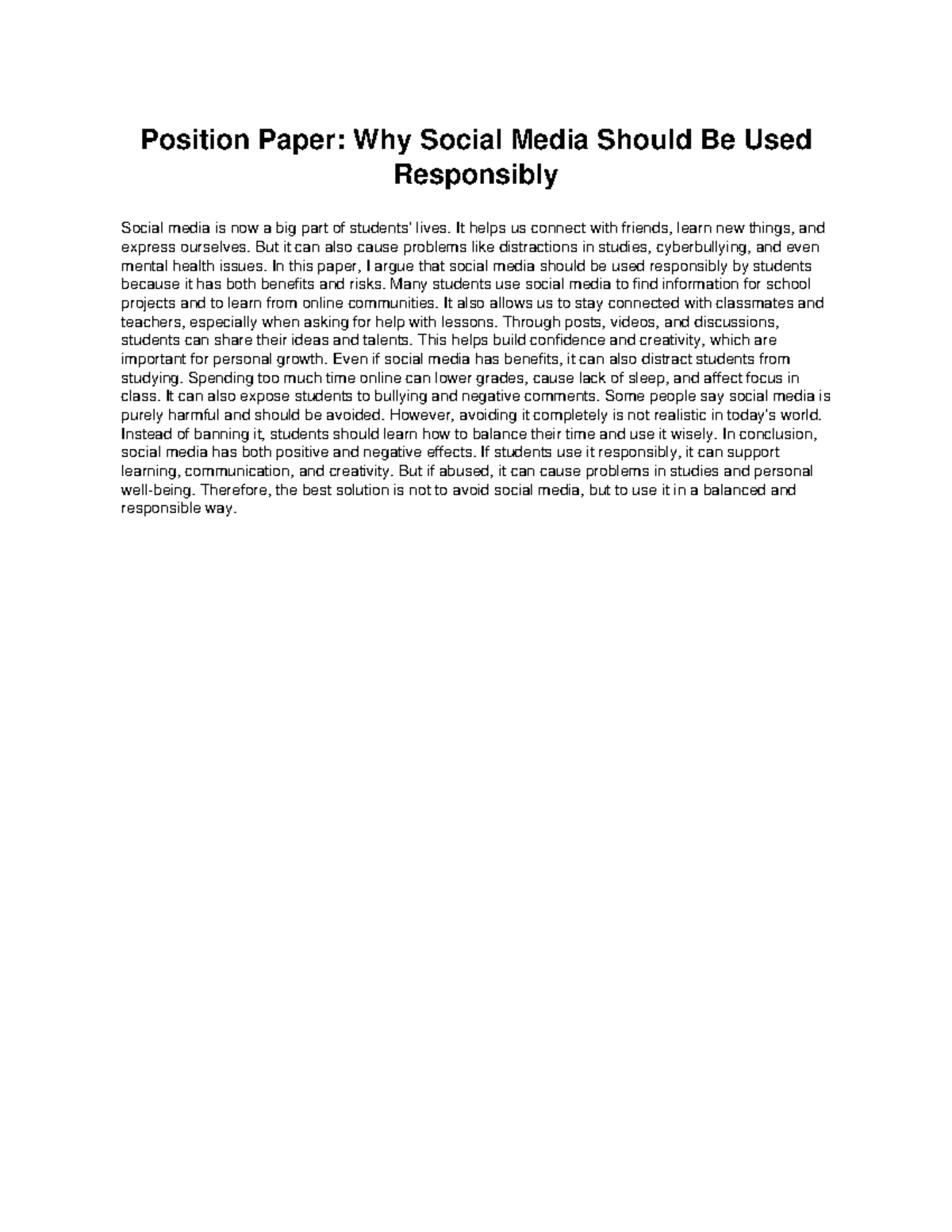 Position Paper: Responsible Use of Social Media in Education - Studocu