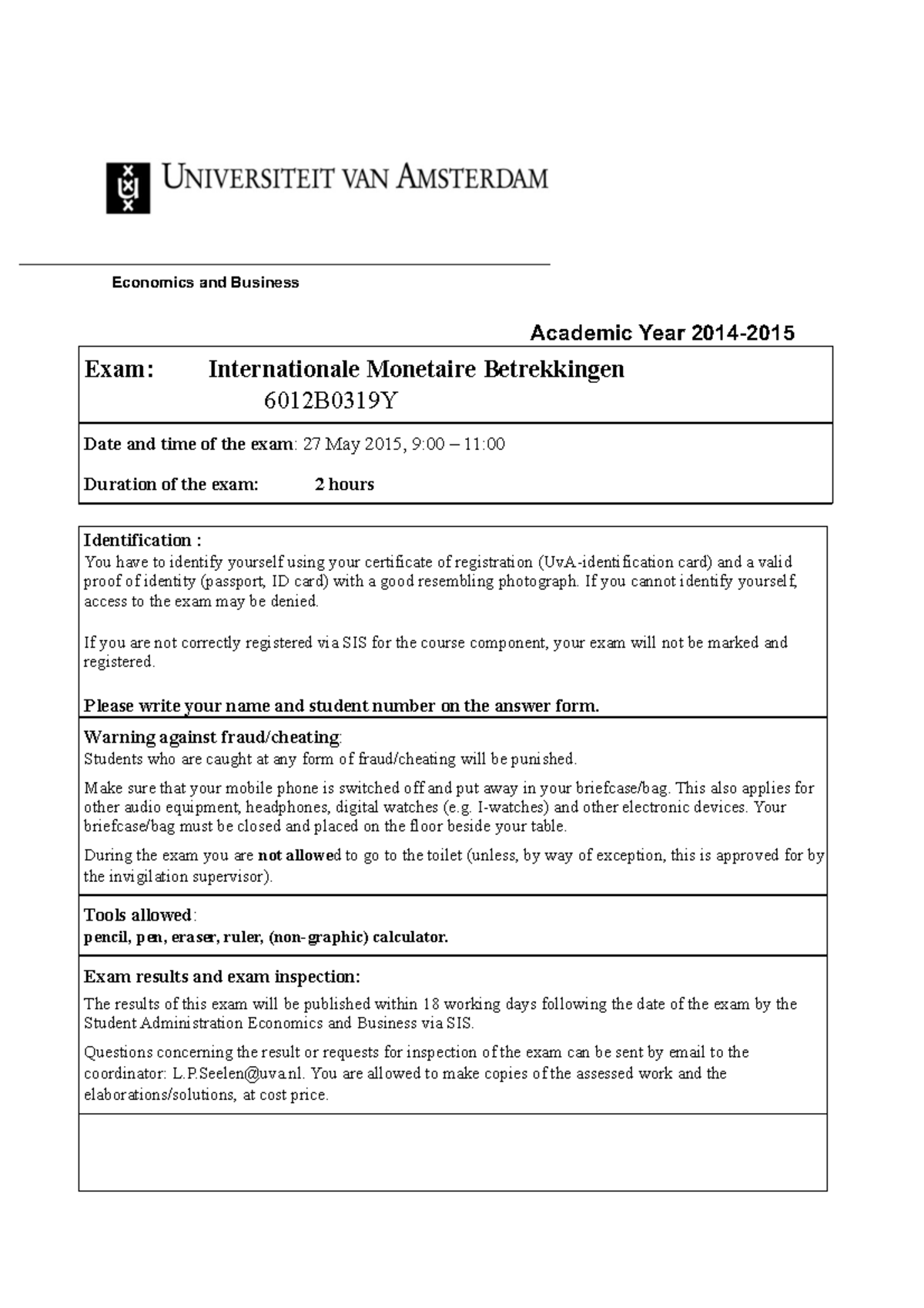 IMF 2015 Exam Notes: International Monetary Relations - 6012B0319Y ...