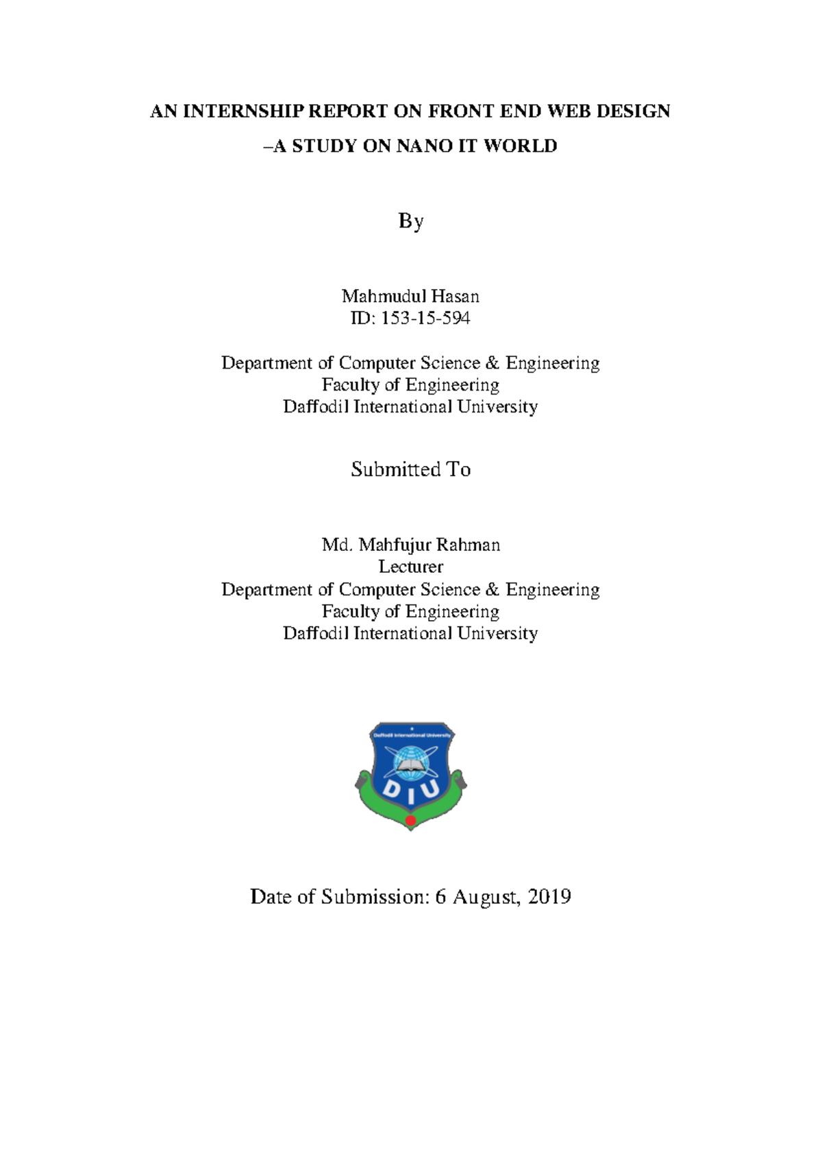 Internship Report - AN INTERNSHIP REPORT ON FRONT END WEB DESIGN – A ...