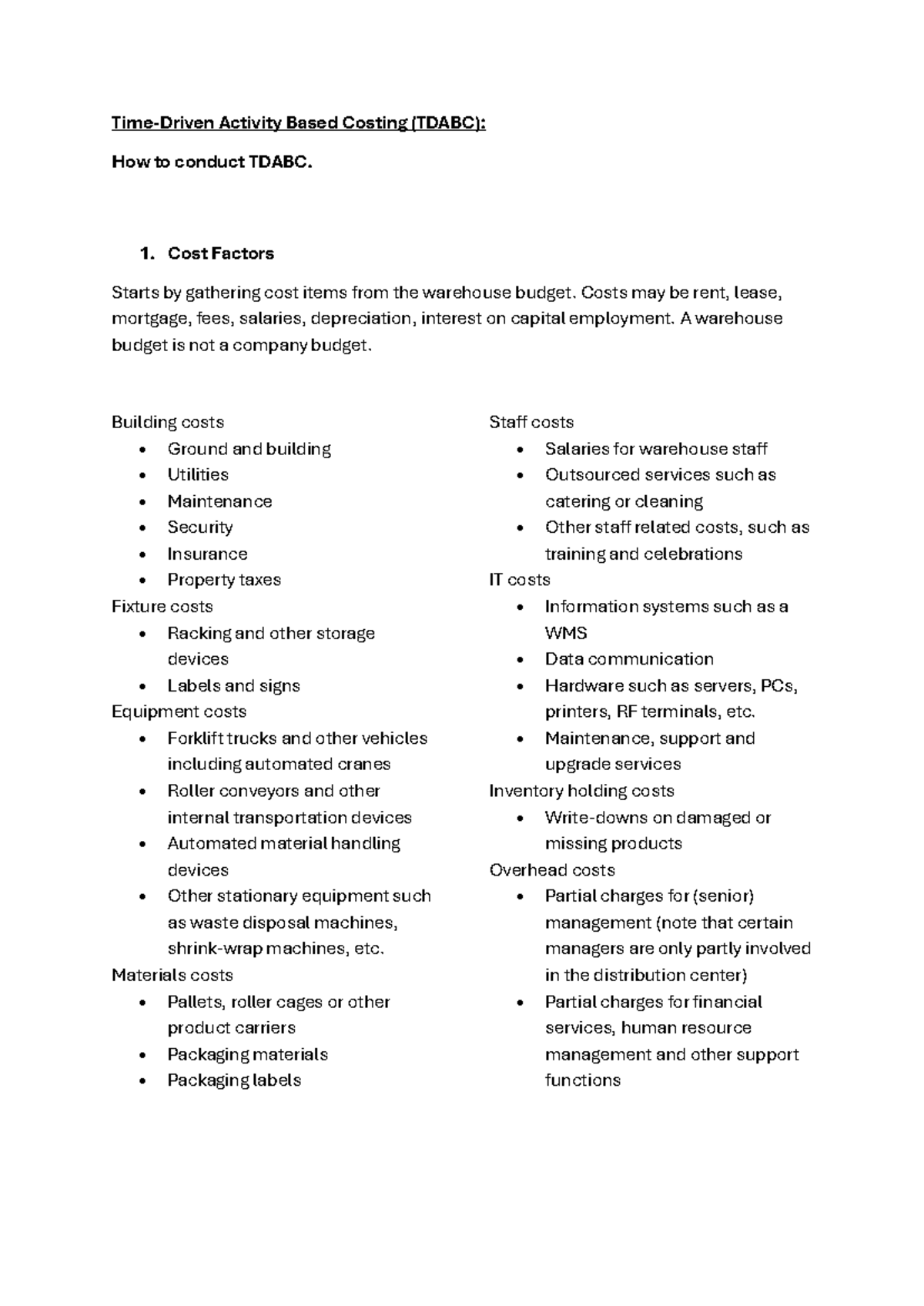 OBS 316 Chapter 5: Activity Based Costing (TDABC) Overview - Studocu