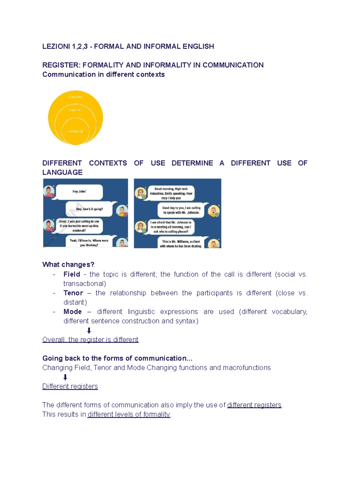 Lezione 1: Formal and Informal English Register - Key Features - Studocu