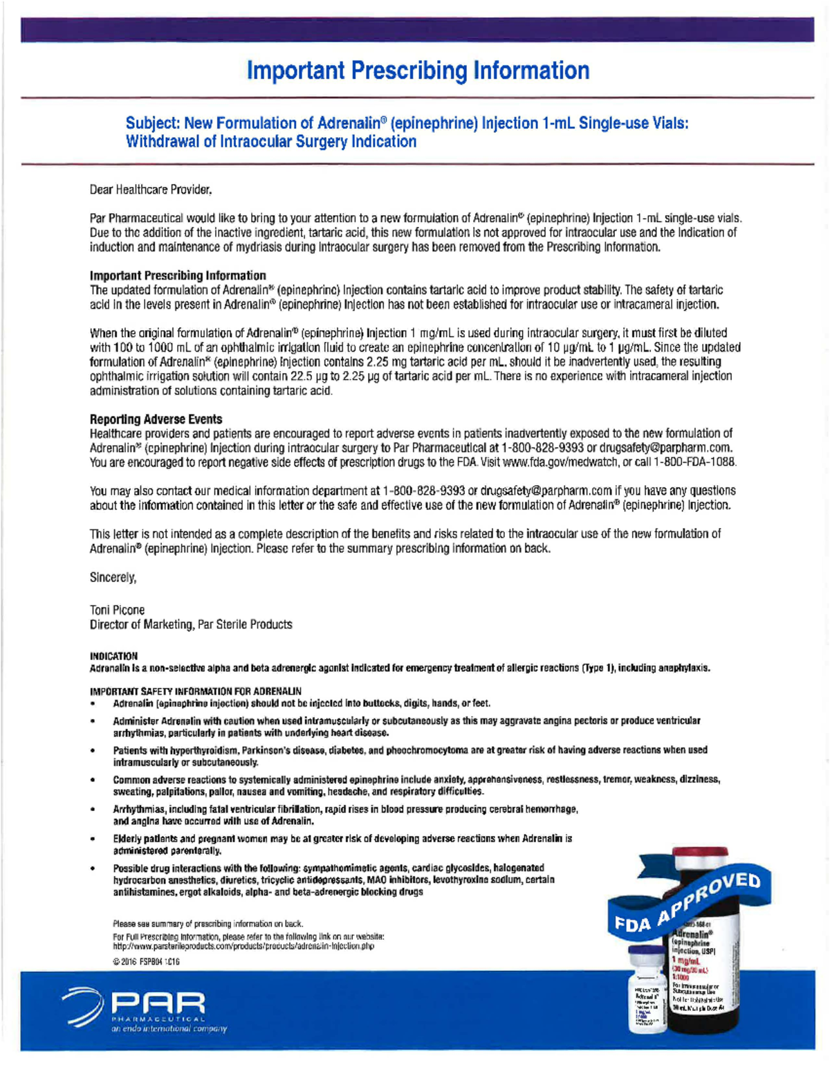 New Formulation of Adrenalin (epinephrine) Injection 1 m L Single use ...