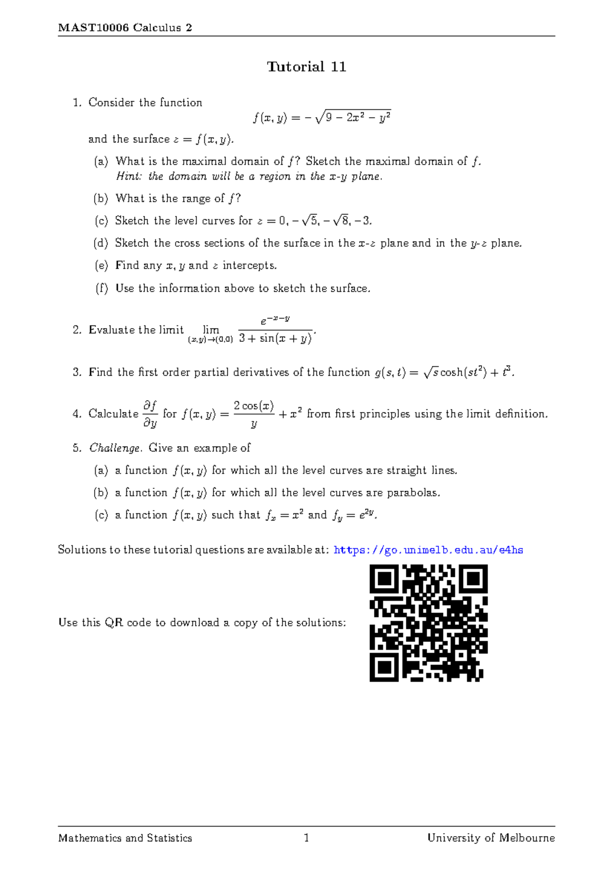 MAST10006 week 11 tutorial questions and solutions - MAST10006 Calculus ...
