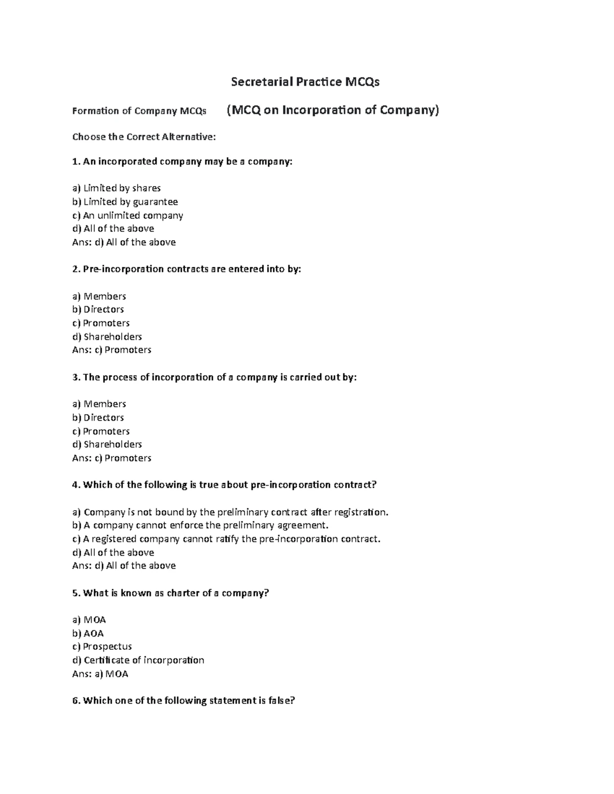 Sp6 - Secretarial Practice - Secretarial Practice MCQs MCQ on ...