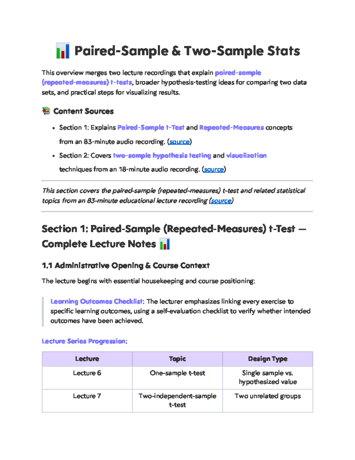 Paired-Sample vs Two-Sample t-Tests: Lecture Notes for Stats 101 - Studocu