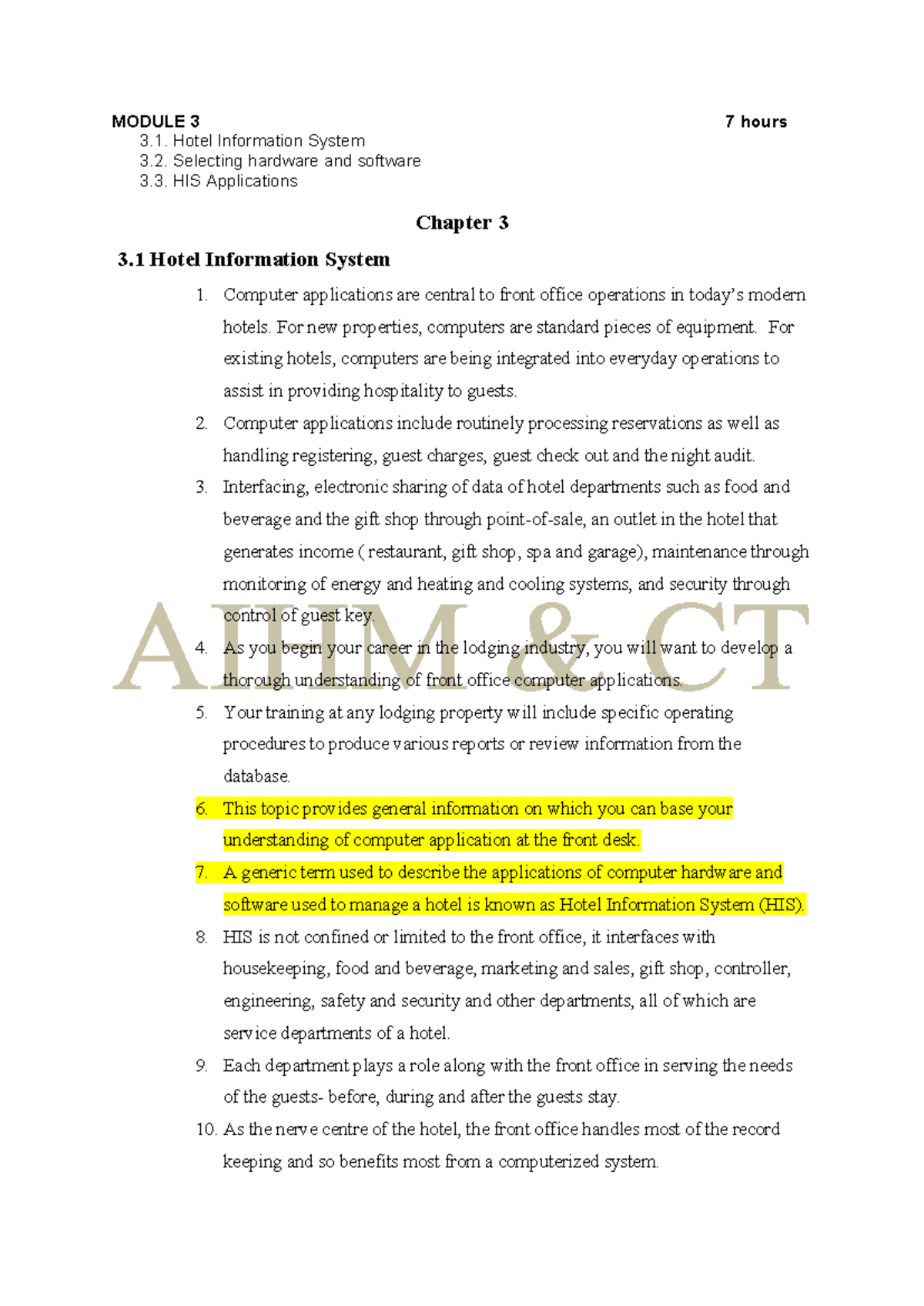 Module 3 - MODULE 3 7 hours 3. Hotel Information System 3. Selecting ...