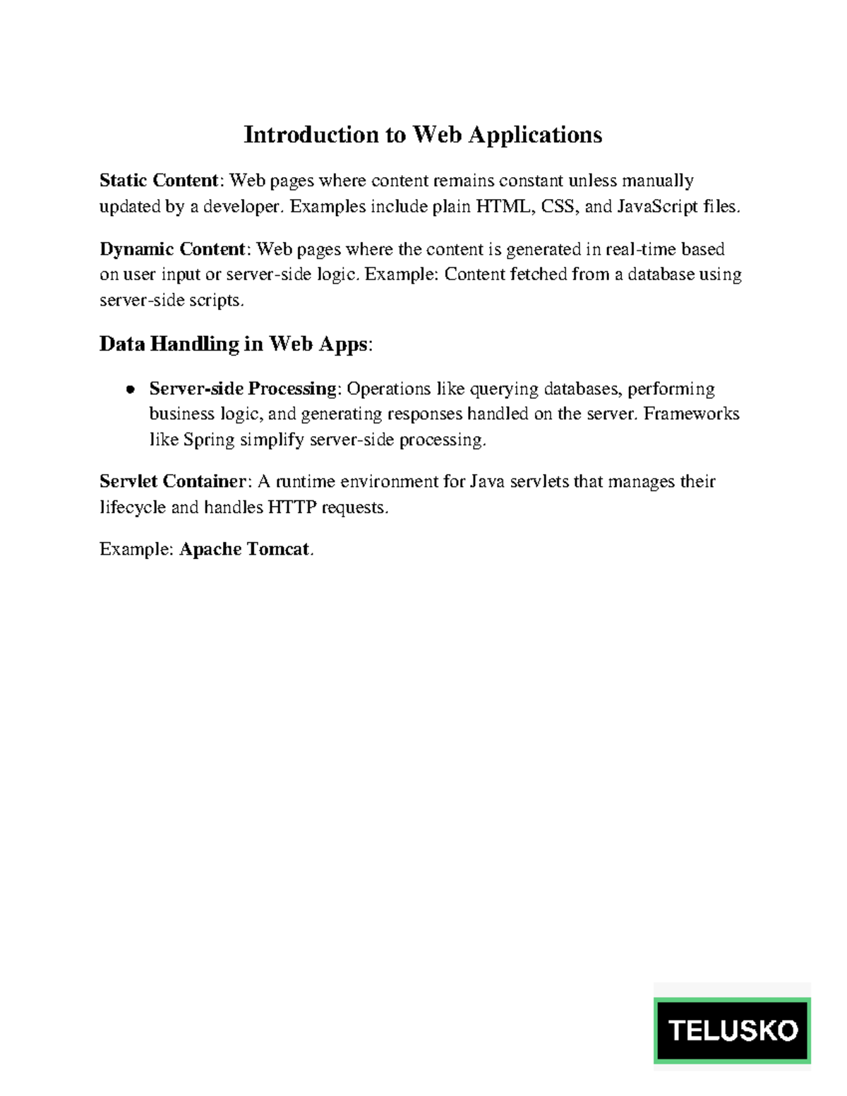 Spring Boot Web Applications: Static & Dynamic Content Overview - Studocu