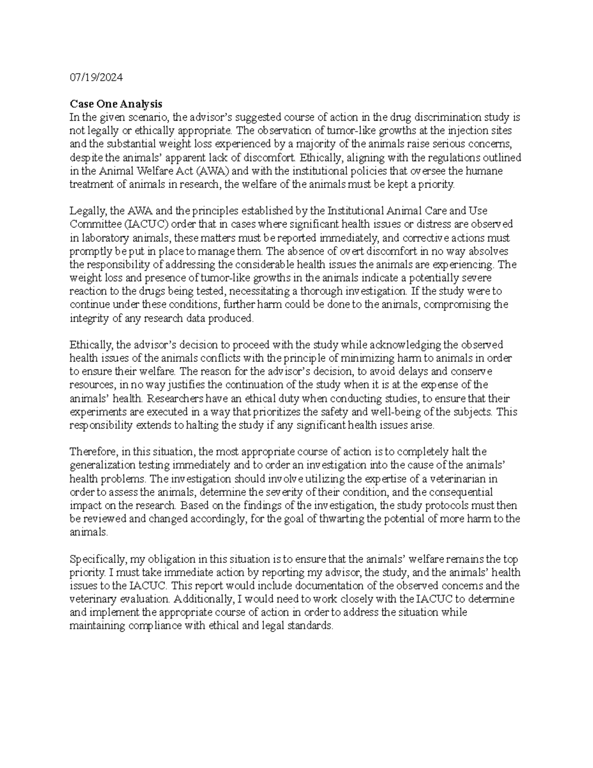 Case analysis 1 - case - 07/19/ Case One Analysis In the given scenario ...