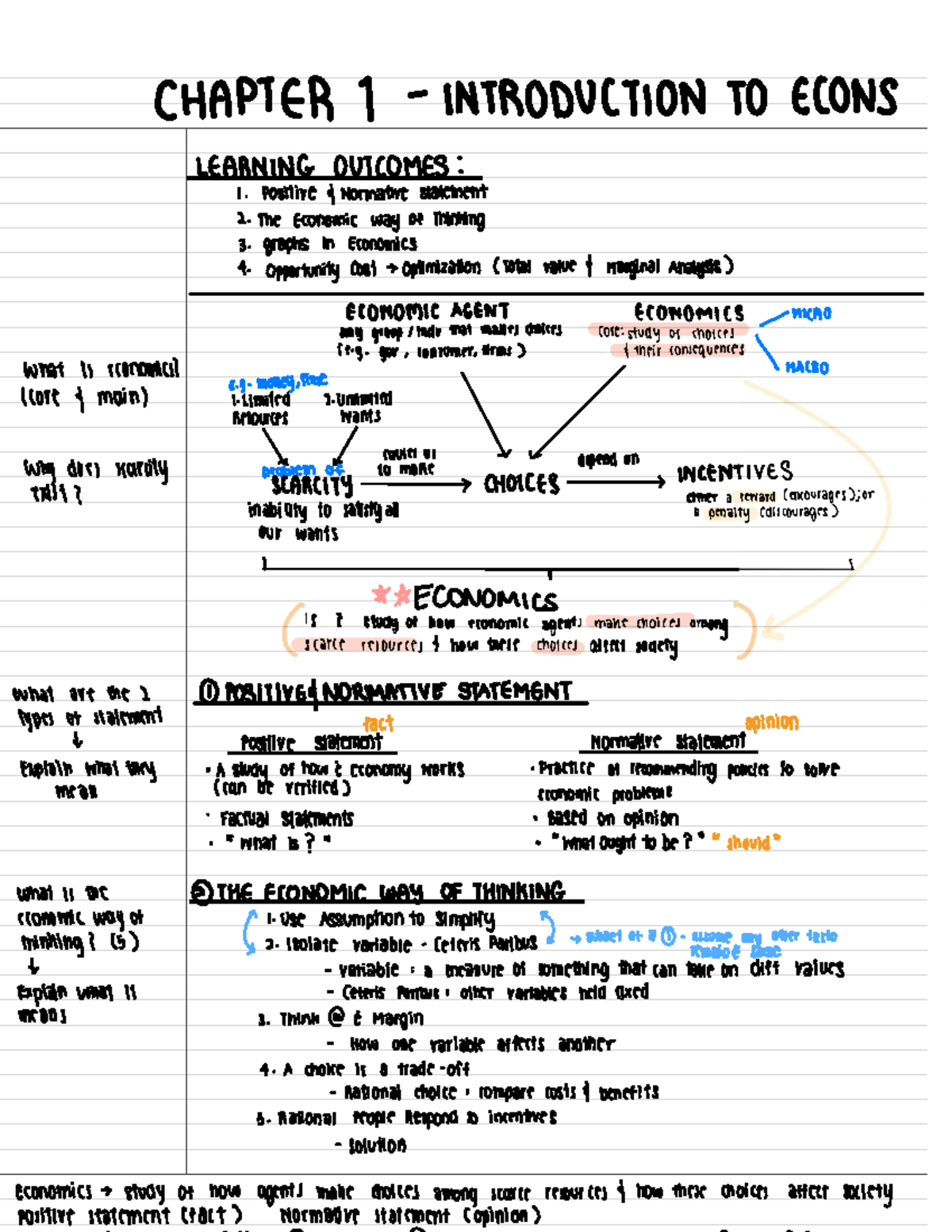 Econs-W1-Notes - .ECONS - CHAPTER 1 INTRODUCTION TO ECONS LEARNING ...