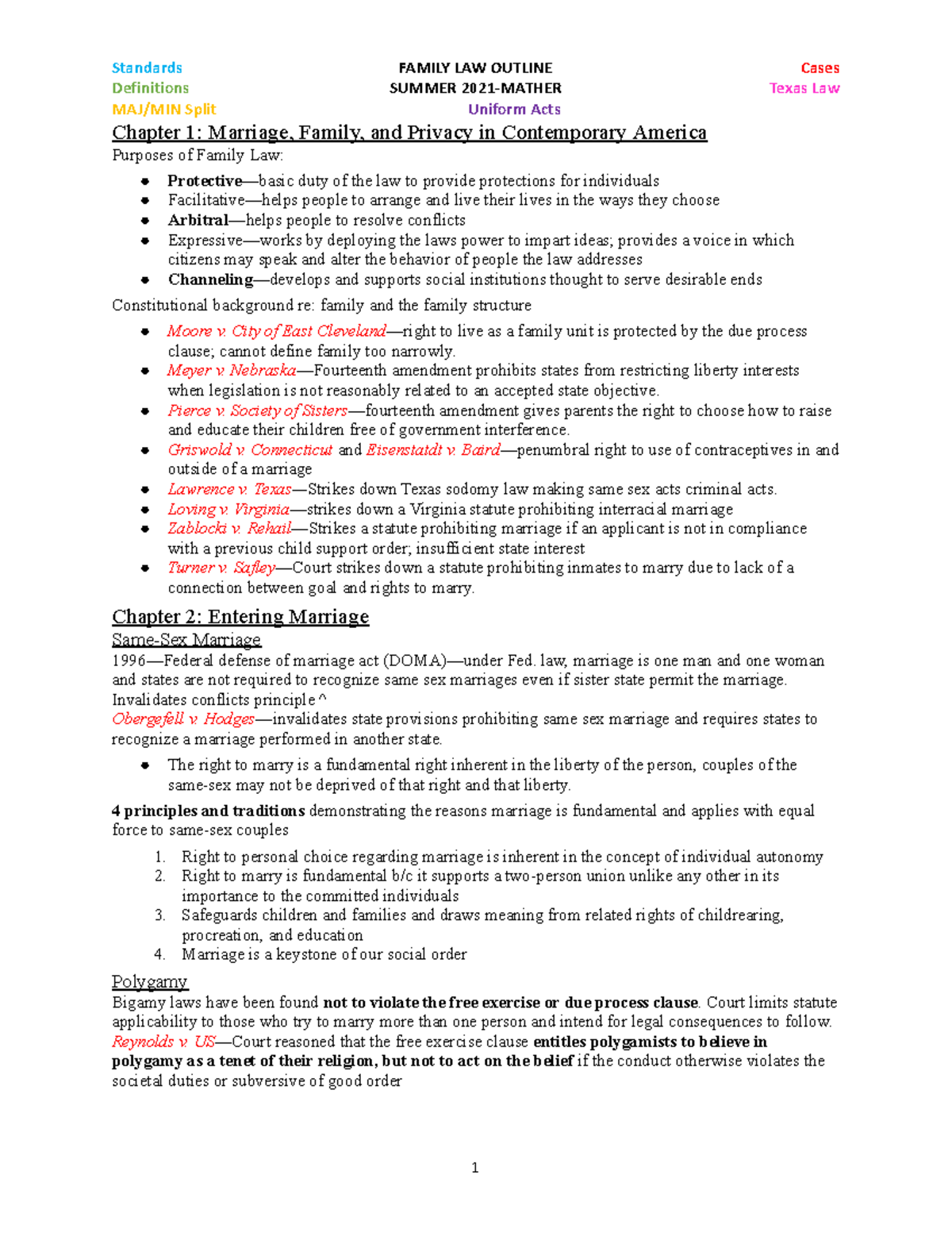 FAMILY LAW OUTLINE SUMMER 2023: Key Cases & Uniform Acts in Texas - Studocu