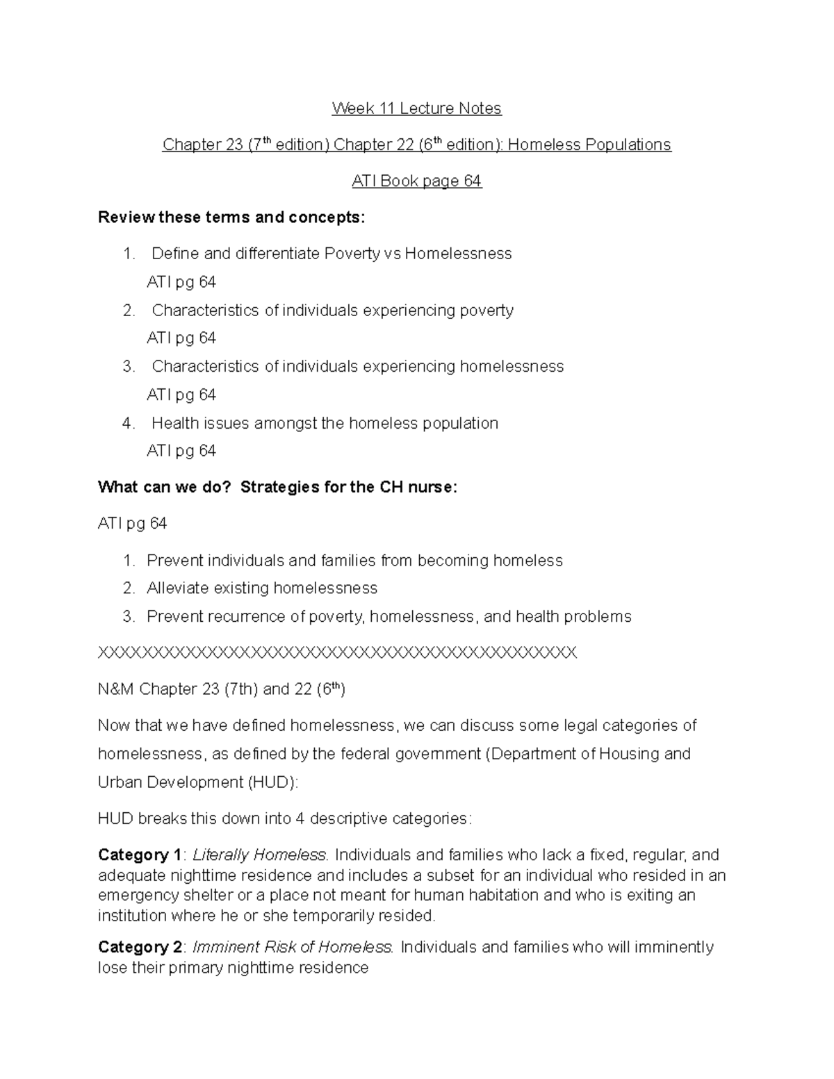 N421.Lecture Notes.Homeless Part 2 - Week 11 Lecture Notes Chapter 23 ...