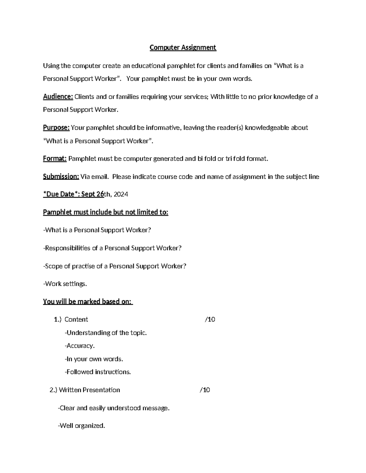 PSW120 1st assignment 15 5-30-24 - Computer Assignment Using the ...