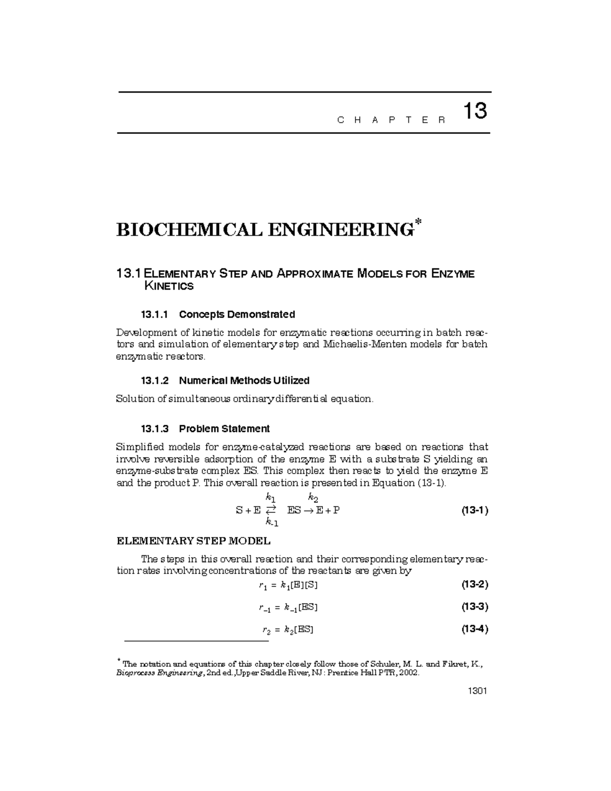 Chapter 13: Elementary Step Models for Enzyme Kinetics in Biochemical ...