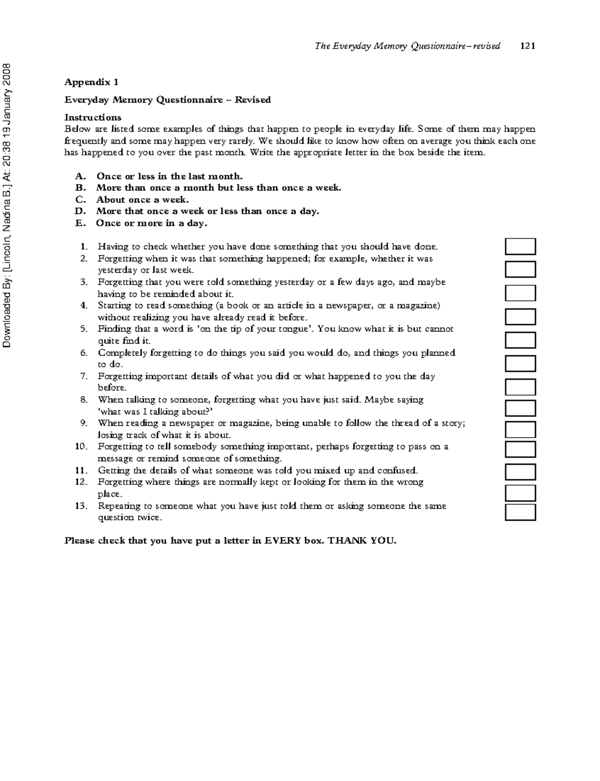 Everyday Memory Questionnaire Revised (EMQ-R) Instructions - Studocu